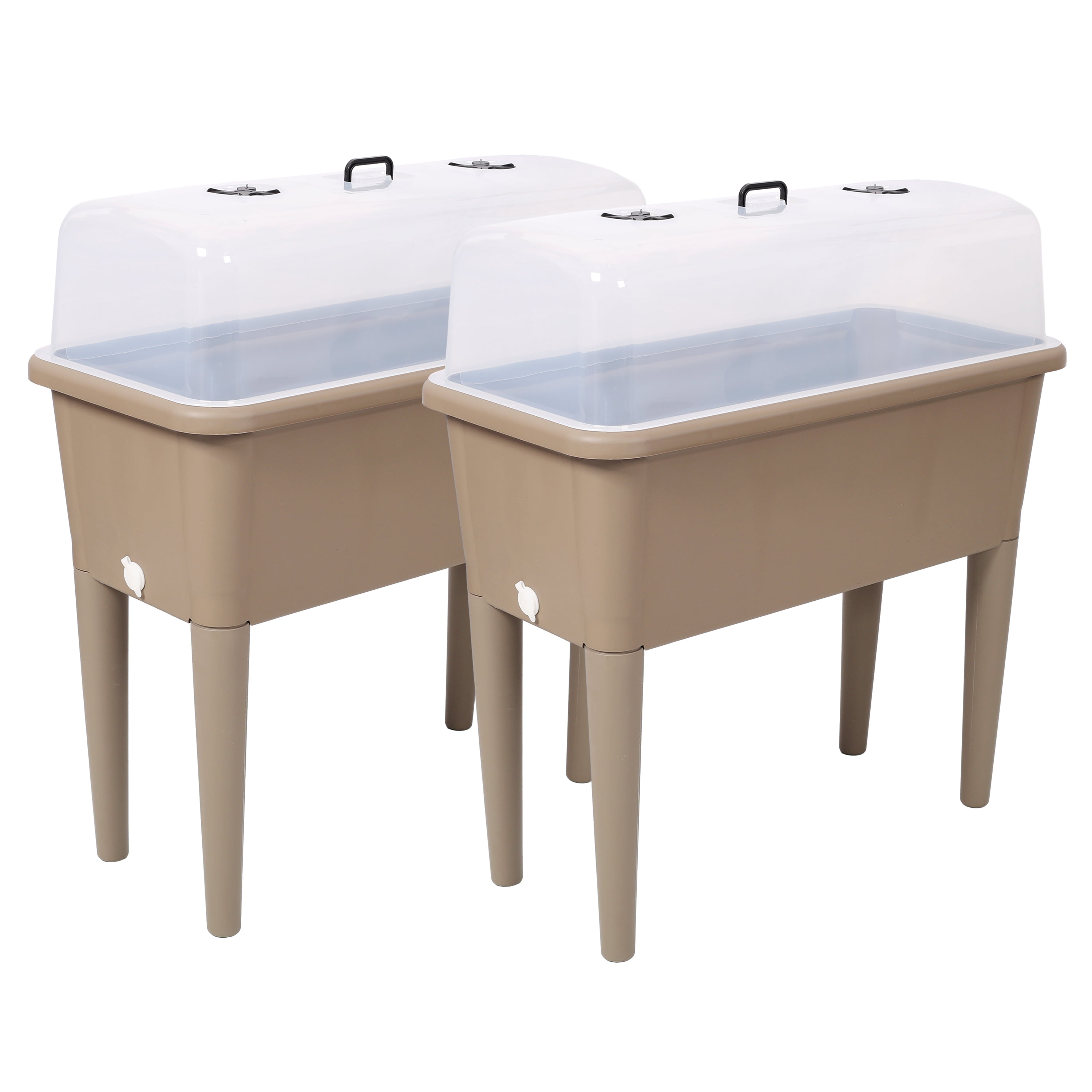 2PCS Light Brown Self-Watering Raised Garden Bed, Elevated Planter Box with Ventilated Transparent Greenhouse Lid & Removable Legs for Vegetables and Flowers