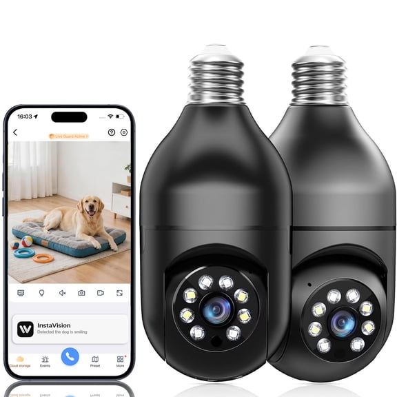 2PCS Light Bulb Security Camera, 1080P Lightbulb Cameras for Home Security Outdoor, 2.4G WiFi Wireless Security Camera, Two Way Talk, Full Color Night Vision, Audible Alarm, Easy Installation