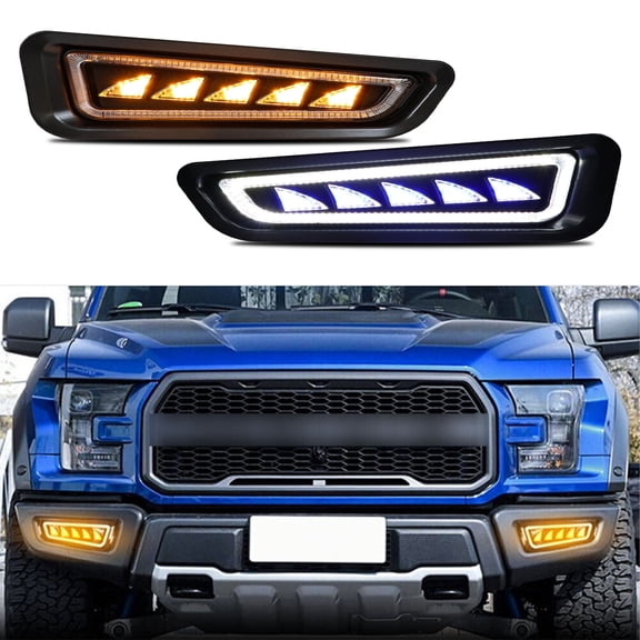 2PCS Lights LED Sequential Amber Turn Signal Compatible With for 2017-2021 2nd Gen Ford F150 Raptor Style Front Bumper Raptor Fog