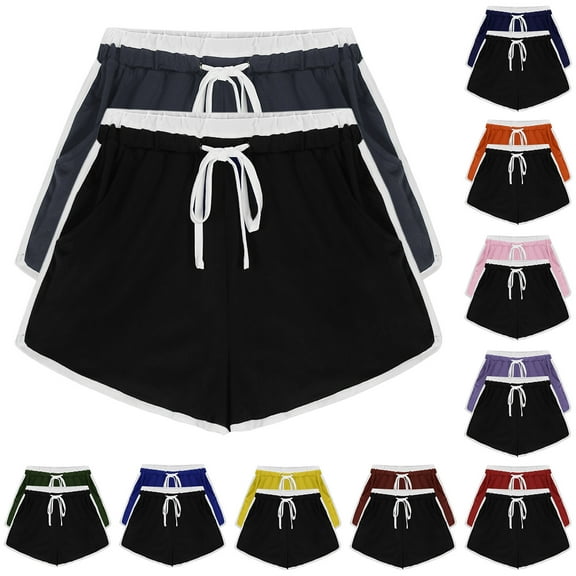 2PCS Lightweight Workout Shorts Solid Color Shorts For Casual Loose Comfy Elastic Waist Drawstring Yoga Athletic Short Pants Trendy Beach Shorts With Pockets on Clearance,Army Green L