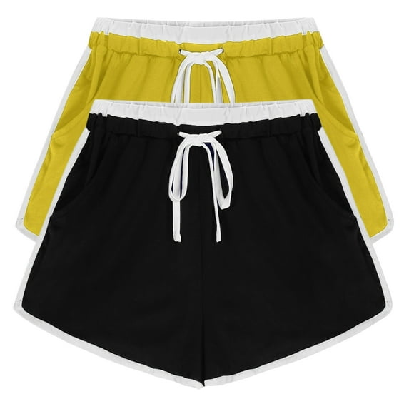 2PCS Lightweight Workout Shorts Solid Color Shorts For Casual Loose Comfy Elastic Waist Drawstring Yoga Athletic Short Pants Trendy Beach Shorts With Pockets on Clearance,Yellow M
