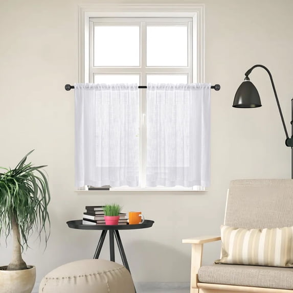 2PCS Linen Yarn Short Window Curtains, 25 x 30.7 Inch Vintage Semi Sheer Partition Drapes, Light Filtering Valances for Spring Home Kitchen Bathroom Decoration