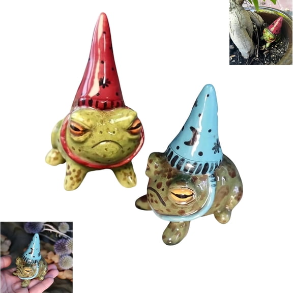 2PCS Little Wizards Frog Ornaments, Resin Flower Plant Decorations for Pots, Outdoor Yard Art