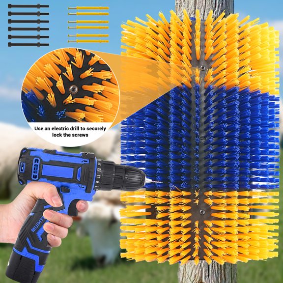 2PCS Livestock Scratching Brush, 17.5x9 Inch Extra Large Goat Scratching Post with Flexible Bendable Back-Plate, Itch Relief & Hair Removal Nylon Cow Scratcher for Barn, Corral, Fence Post Mounting