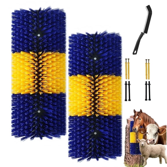 DENZUS 2PCS Livestock Scratching Brush, Goat Scratcher Post with Cleaning Brush, Grooming & Massage for Horse, Cow, Sheep, Itch Relief