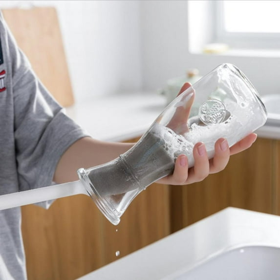 2PCS Long Handle Cup Brush Vacuum Water Bottle Pot Glassware Washer Sponge Cleaning Tool, Gray