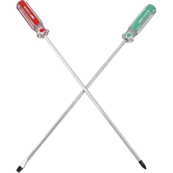 2PCS Long Screwdriver, 10 Inch Phillips and Slotted Screwdriver, Reliable Cross Head Flat Head Long Screwdriver Set for Professional Use(5mm Tip)