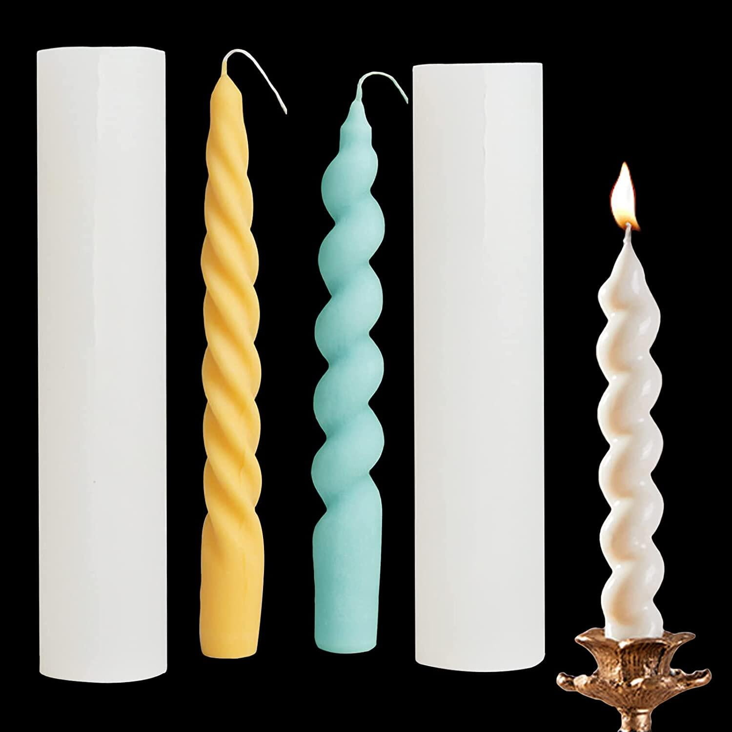 2PCS Long Twisted Silicone Candle Molds, 3D Pillar Candle Molds for