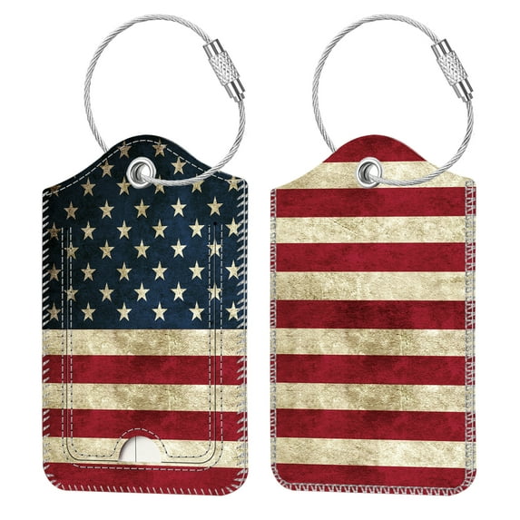 2PCS Luggage Tags, Privacy Cover ID Label with Stainless Steel Loop and Address Card for Travel Bag Suitcase, US Flag