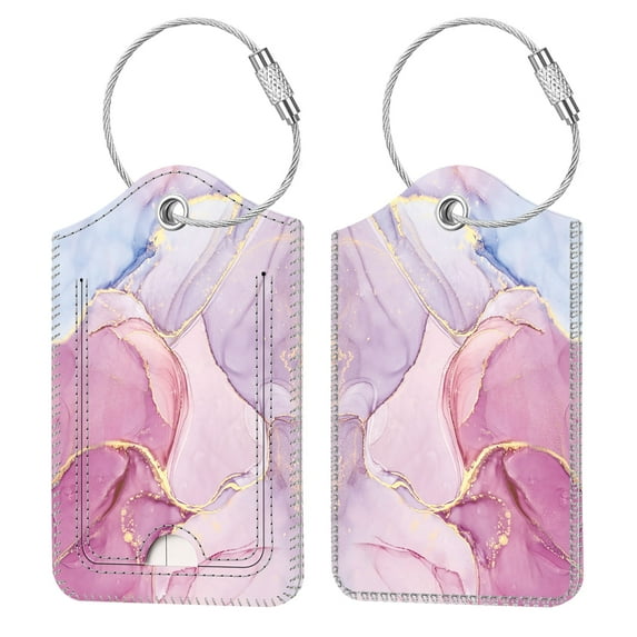 2PCS Luggage Tags, Privacy Cover ID Label with Stainless Steel Loop and Address Card for Travel Cruise Bag Suitcase, Glittering Marble