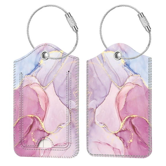2PCS Luggage Tags, Privacy Cover ID Label with Stainless Steel Loop and Address Card for Travel Cruise Bag Suitcase, Glittering Marble