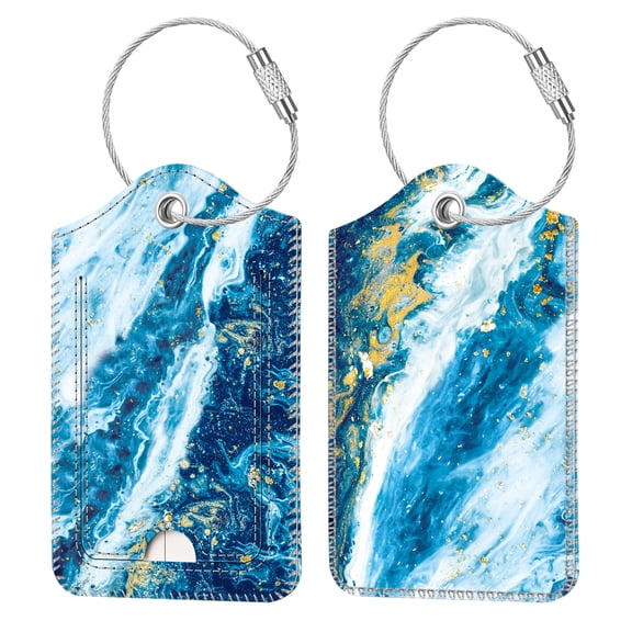 2PCS Luggage Tags, Privacy Cover ID Label with Stainless Steel Loop and Address Card for Travel Cruise Bag Suitcase, Sandy Wave