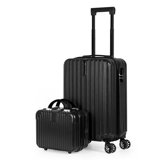 2PCS Luggage Two Piece Rolling Luggage Set Lightweight With Hook 20″ + 14″ Black