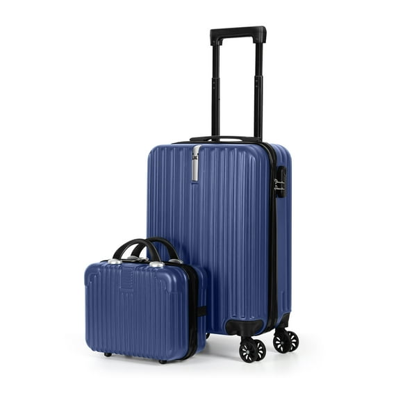 2PCS Luggage Two Piece Rolling Luggage Set Lightweight With Hook 20″ + 14″ Blue
