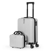 2PCS Luggage Two Piece Rolling Luggage Set Lightweight With Hook 20  + 14  Silver