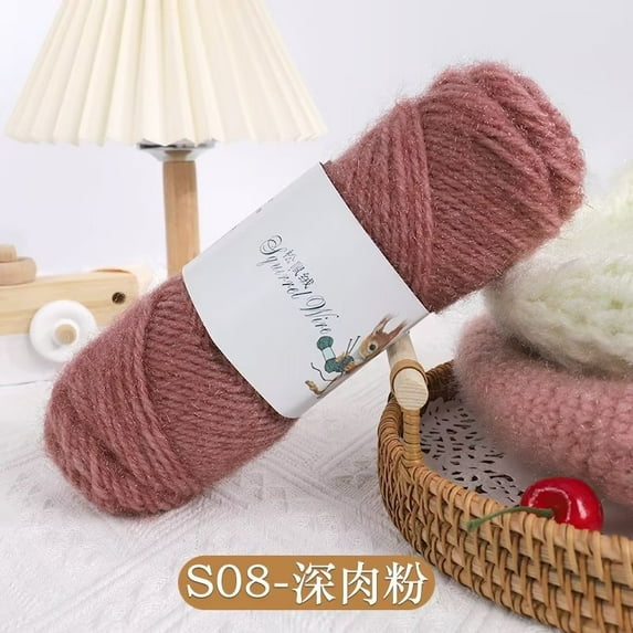 2PCS Luxurious Fur Yarn Ball - 75g, Long Hair Shiny Thread, Medium-Thick for Crochet and Knitting Scarves and Hats (08 Deep meat powder)
