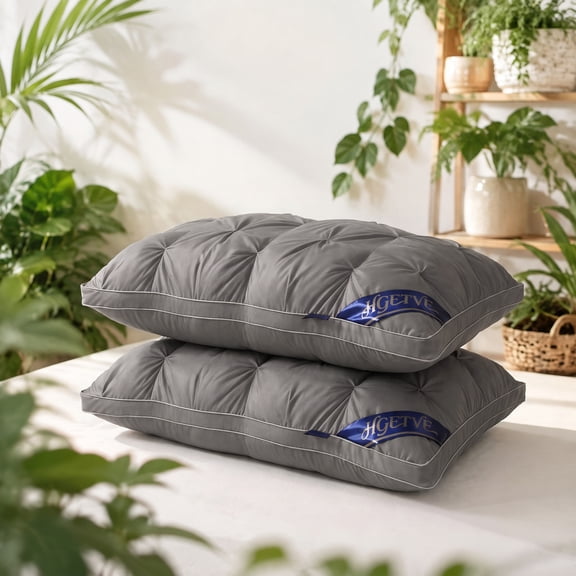 2PCS Luxury Hotel Bed Pillow, Soft Support Breathable Sleeping Pillow,Dark Grey,19"*29"
