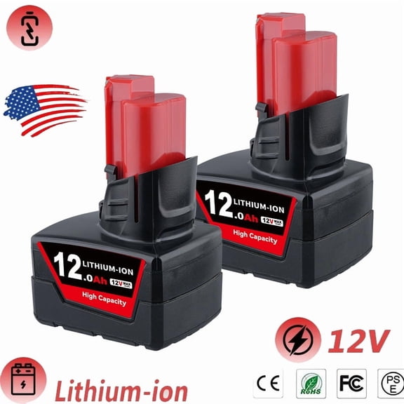 【2PCS】M12 12000mAh 12V Battery Replacement for Milwouke Li-on Batteries Compatible with Original 12Volt Cordless Power Tools 48-11-2411 48-11-2440 48-11-2420 48-11-2401 48-11-2425