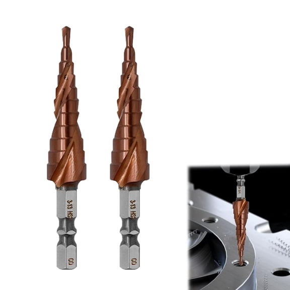 2PCS M35 Cobalt Step Drill Bit for Metal, HSS Spiral Step Drill Bit Grooved Stepped 6.35mm Hex Shank Multiple Hole Metric 3-13mm Titanium High Speed Steel Cone Cutter for Steel Wood Plastic