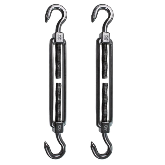 2PCS M6 Stainless Steel Turnbuckle Hook and Hook, Heavy Duty Wire Rope Tensioner, Adjustable Turnbuckle Tension Hook for Wire Cable, Garden Wire, Fence Gate Wire, Tent Rope, Black