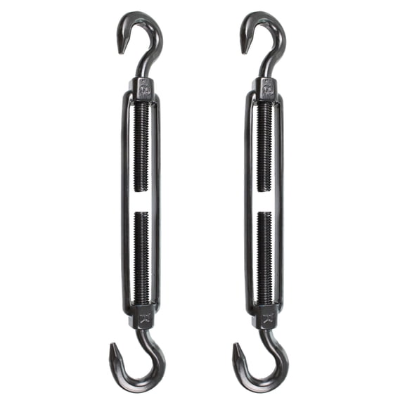 2PCS M6 Stainless Steel Turnbuckle Hook and Hook, Heavy Duty Wire Rope Tensioner, Adjustable Turnbuckle Tension Hook for Wire Cable, Garden Wire, Fence Gate Wire, Tent Rope, Black