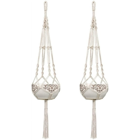 2PCS Macrame Plant Hangers, Indoor Outdoor Hanging Planter Basket Cotton Rope, 4 Legs 41 Inch