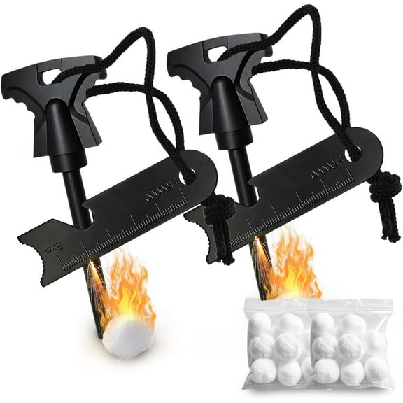 2PCS Magnesium Fire Starter with Striker, High Temp Magnesium Rod, Ferro Rod Fire Starter Survival Tool with 20Pack Waterproof Tinder and Steel Fire Striker for Camping, Hiking and Emergency
