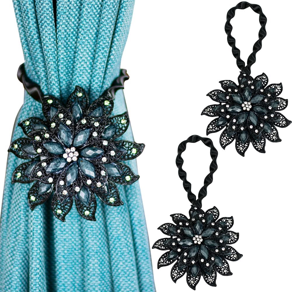 2PCS Magnetic Curtain Tiebacks Decorative Crystal Flower Shape Window ...