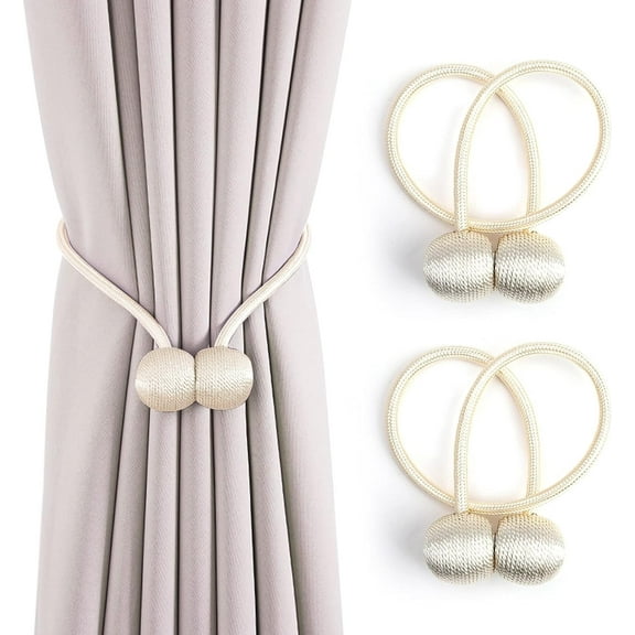 2PCS Magnetic Curtain Tiebacks Modern Curtain Holdbacks Drape Tie Backs Buckles Weave Ropes Holders, Convenient Tie Backs Decorative Weave Rope Holder for Home Bedroom Office Decorative(Beige)