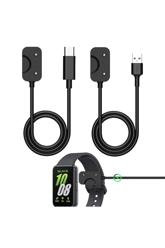 2PCS Magnetic Smartwatch Charger Compatible with Samsung Galaxy Fit 3,USB+Type C Charging Cable 1M - Black