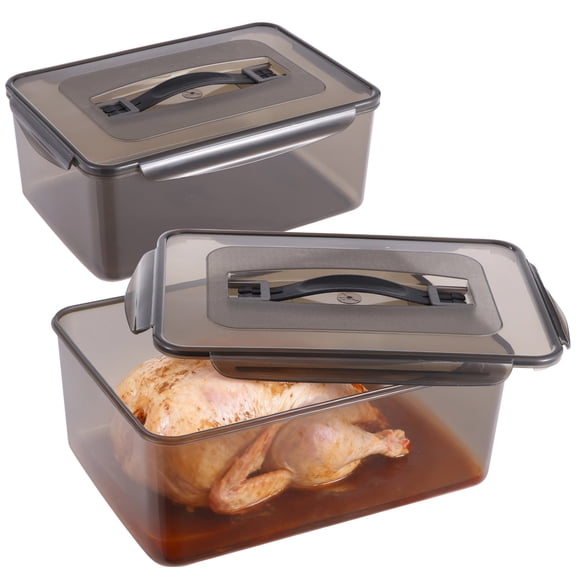 2PCS Marinating Containers with Lids, 12.5 & 8.3 Quart Airtight Plastic Brining Containers, Food Storage Containers with Handles, Grilling Accessories for Meat, Turkey, Meal Prep