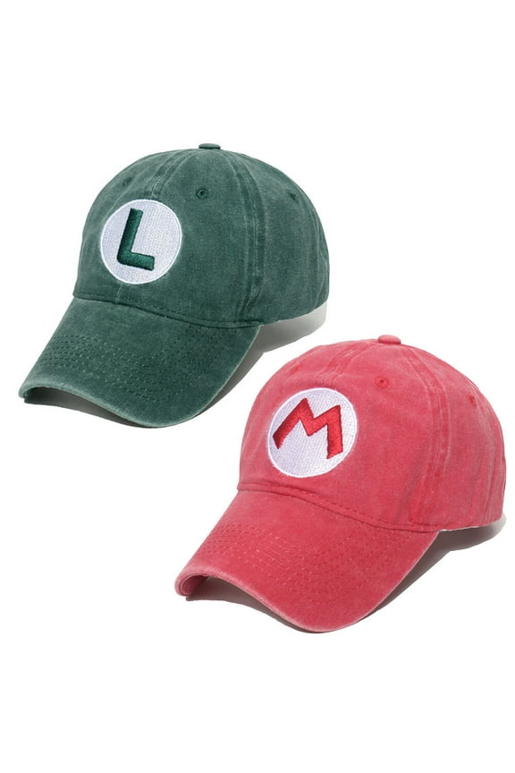 2PCS Mario Luigi Brothers Costume Hat Halloween Cosplay Baseball Cap