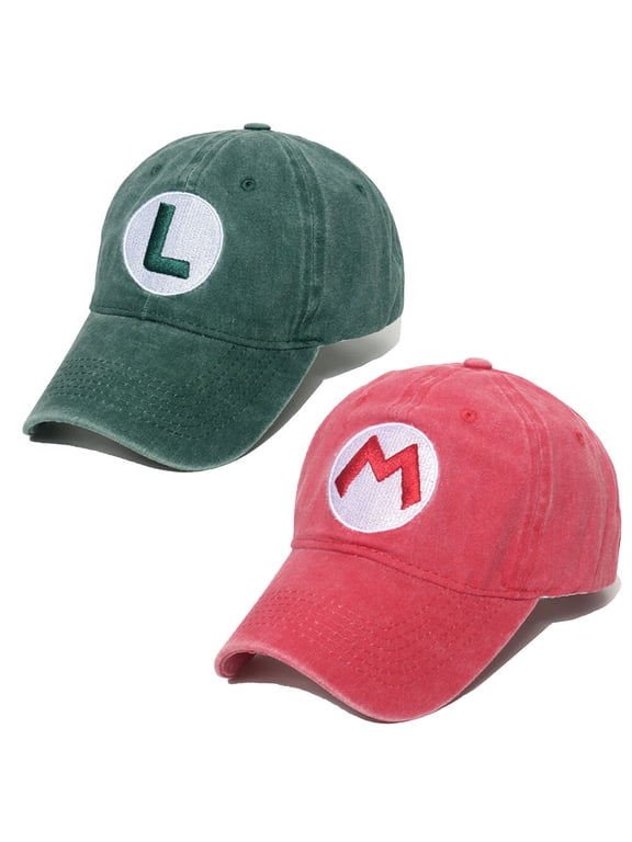 2PCS Mario Luigi Brothers Costume Hat Halloween Cosplay Baseball Cap