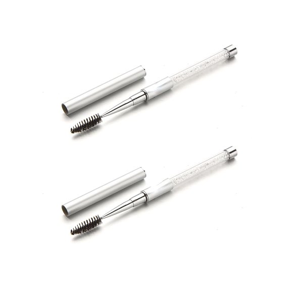 2PCS Mascara Brushes Eyebrow Eyelash Brushes Mascara Wands Spooly Applicators Eye Brushes Portable Cosmetic Brushes with Cap Spoolies Brushes for Eyelash Extensions and Eyebrows, Silver