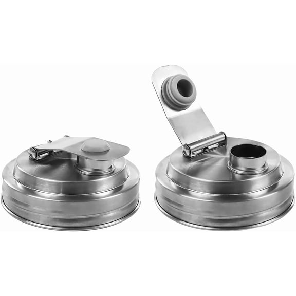 2PCS Mason Jar Pour Spout Lid Stainless Steel,for 86MM Ball Wide Mouth,Leak Proof Seal Reusable for Home Brewing Fruit Fermenting Drinks Airtight