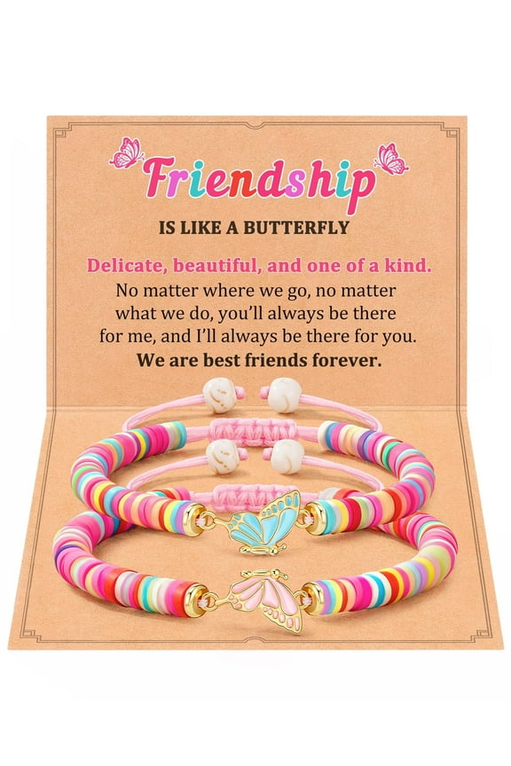 2PCS Matching Bracelets for BestFriends - Butterfly themed friendship gifts for girls