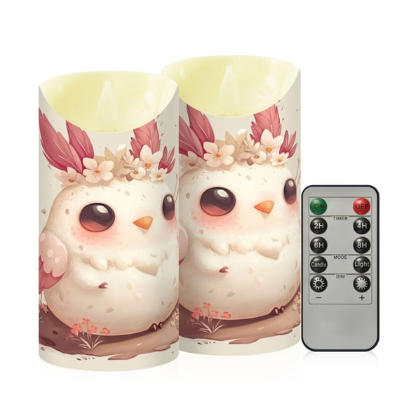 2PCS Medium Flameless Candles Lamp Flameless Candles Slanted Candle Lamp Home Decoration Festive Decoration Cartoon Pink Bird