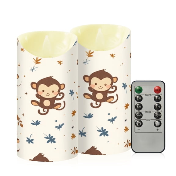 2PCS Medium Flameless Candles Lamp Flameless Candles Slanted Candle Lamp Home Decoration Festive Decoration Cute Brown Cartoon Monkey