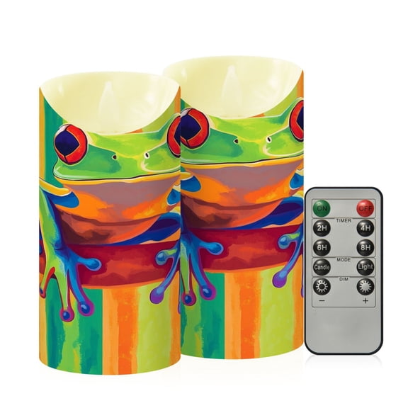 2PCS Medium Flameless Candles Lamp Flameless Candles Slanted Candle Lamp Home Decoration Festive Decoration Green Frog