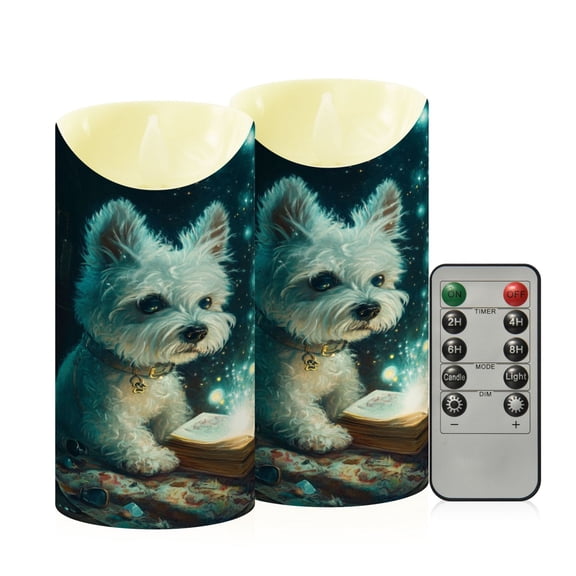 2PCS Medium Flameless Candles Lamp Flameless Candles Slanted Candle Lamp Home Decoration Festive Decoration Green Magic Dog