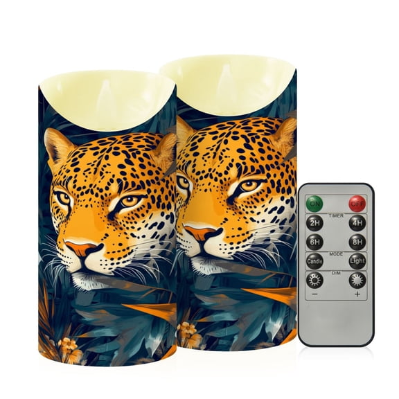 2PCS Medium Flameless Candles Lamp Flameless Candles Slanted Candle Lamp Home Decoration Festive Decoration Jungle Cartoon Leopard Pattern