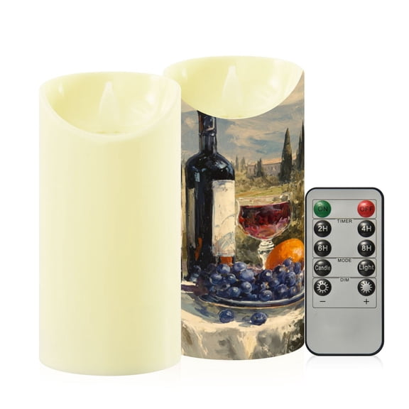 2PCS Medium Flameless Candles Lamp Flameless Candles Slanted Candle Lamp Home Decoration Festive Decoration Red Wine Grape Pattern
