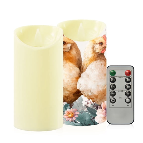 2PCS Medium Flameless Candles Lamp Flameless Candles Slanted Candle Lamp Home Decoration Festive Decoration Two Cute Chickens