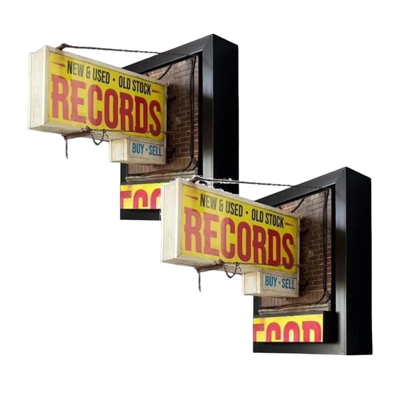 2PCS Melody Glow-in-the-Dark Vintage Record Bedroom Wall Lamp Music Lover Gift Record Collector Ambiance Divine (Resin Night Light Black)