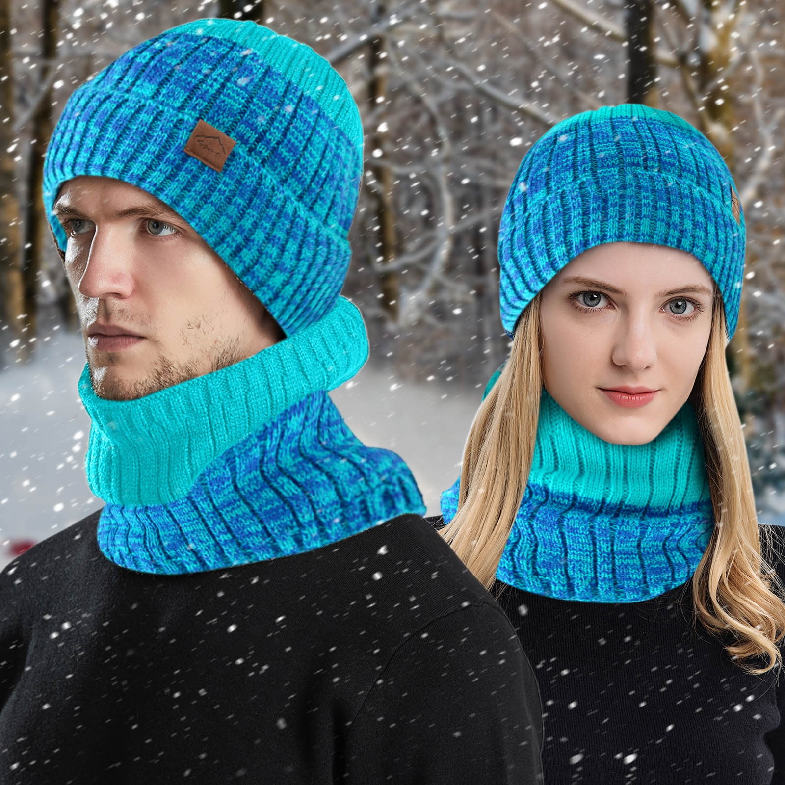 2PCS Men's And Women's Winter Knitted Fleece Windproof Hood Scarf Coif