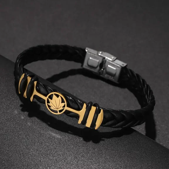 2PCS Men's Personalized Simple Maple Leaf Pattern Stainless Steel Buckle Leather Bracelet Fashion Creative Punk Party Festival Gift Jewelry