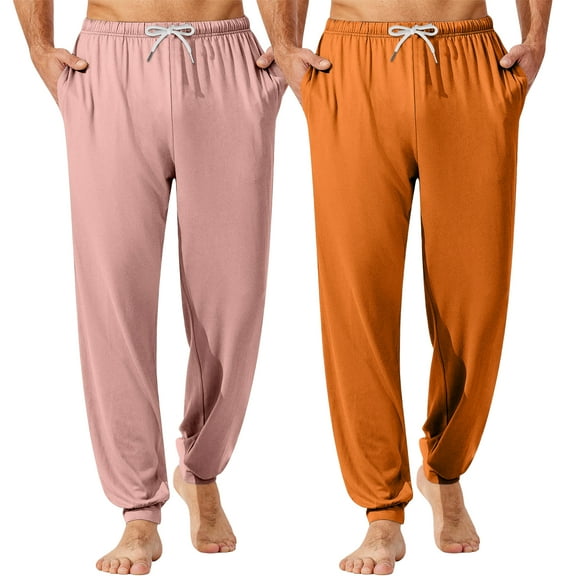2PCS Mens Cotton Pajama Pants Solid Color with Drawstring Pajamas Pants with Pockets Elastic Waist Sleep Pants Comfy Lightweight Soft Loose Pj Bottoms,XL