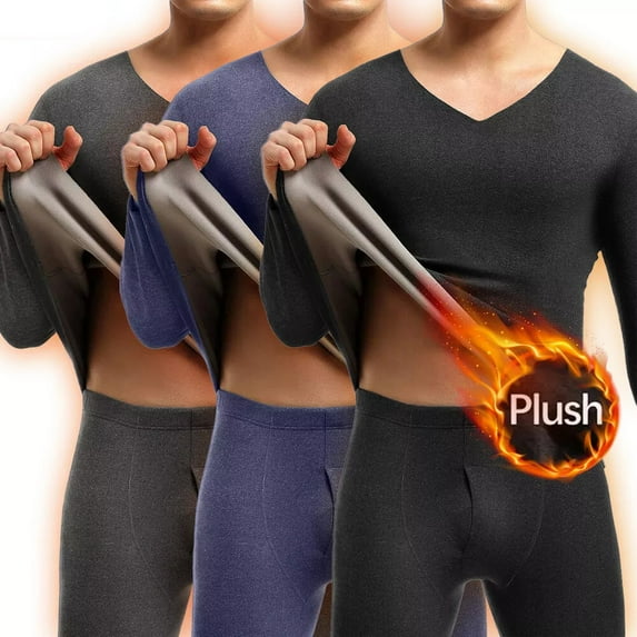2PCS Mens Thick Thermal Underwear Set Fleece Lined Warm Long Johns Shirt & Pants