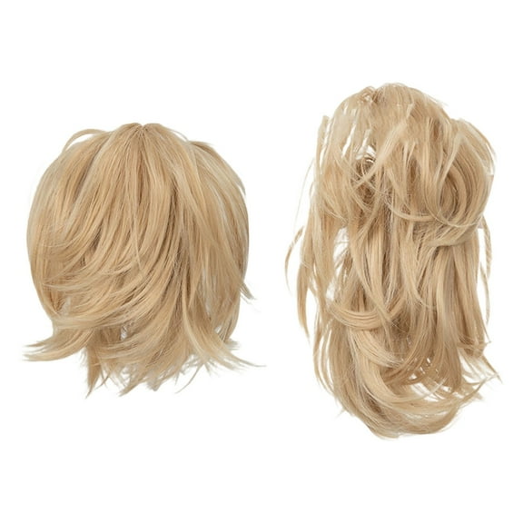 2PCS Messy Hair Bun Piece Updo Long Scrunchies Wrap Ponytail Extension Wavy Hairpieces Chignon Headband for Women