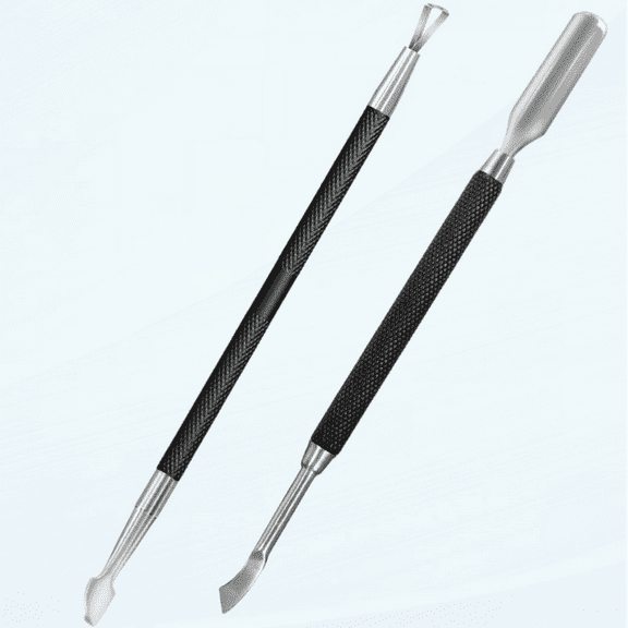 2PCS Metal Black Cuticle Pusher and Cutter Remover Salon Quality Stainless Steel Acetone Gel Nail Polish Peeler Scraper Durable Professional Manicure Pedicure Cleaner Tool For Fingernail and Toenail